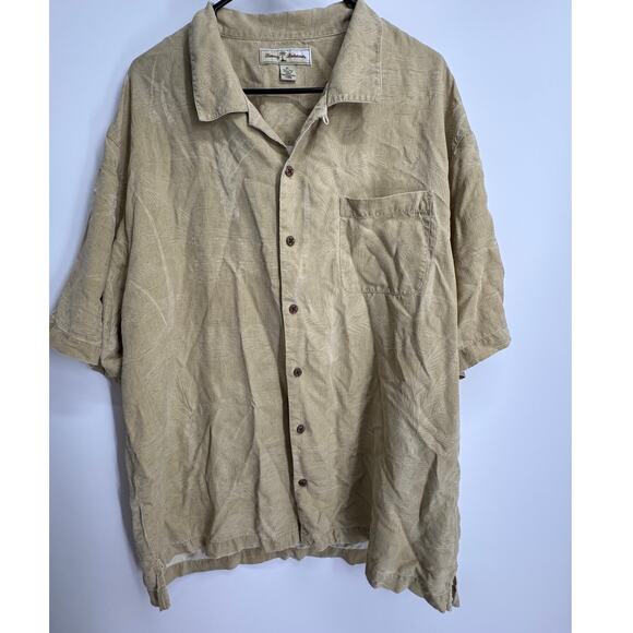 Tommy Bahama Men's XL Tan Silk Short Sleeve Button Up Resort Shirt Textured - Picture 1 of 6